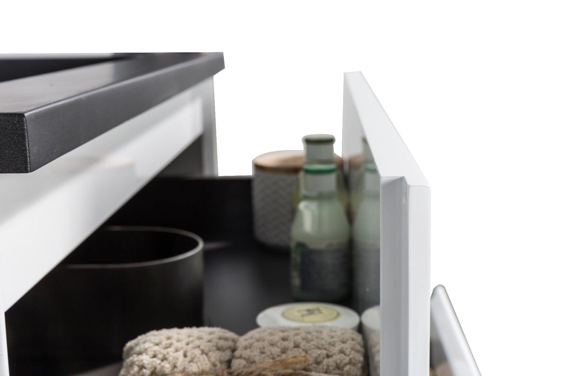 30" White Wall Mount Bathroom Vanity with Black Engineered Quartz Countertop – Image 6