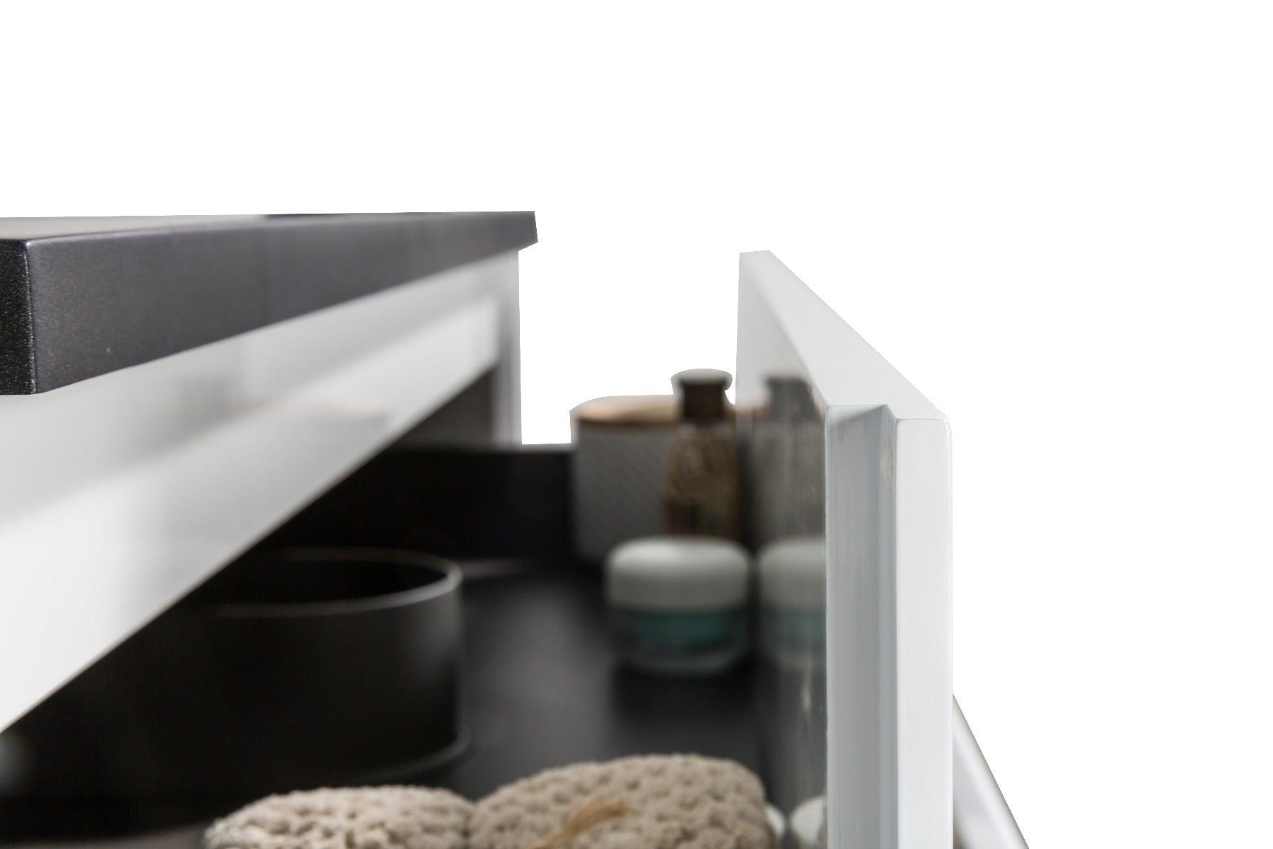 40" White Wall Mount Bathroom Vanity with Black Engineered Quartz Countertop – Image 7