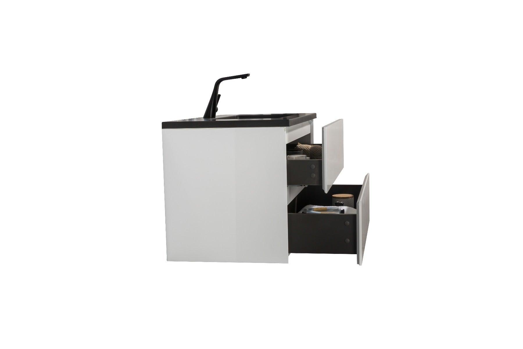 36" White Wall Mount Bathroom Vanity with Black Engineered Quartz Countertop – Image 5