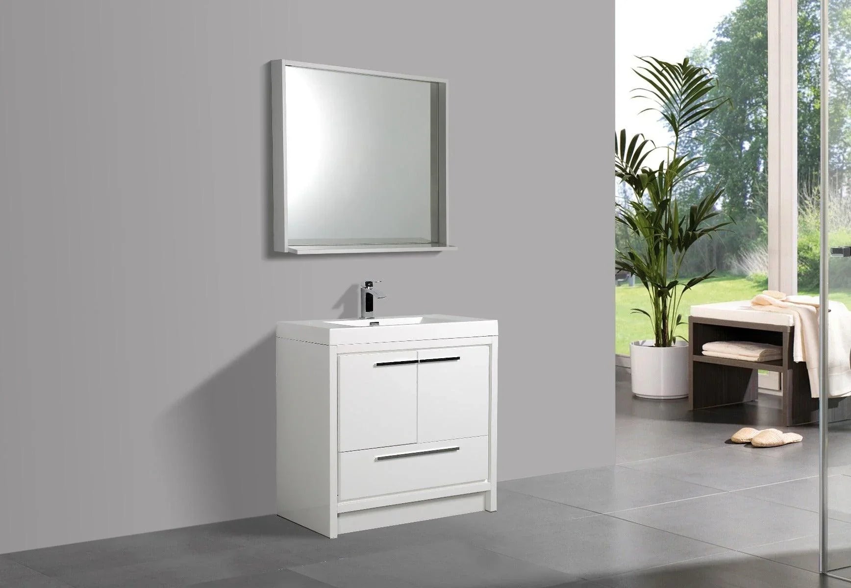 36" Glossy White Freestanding Bathroom Vanity with White Polymarble Countertop - Image 5