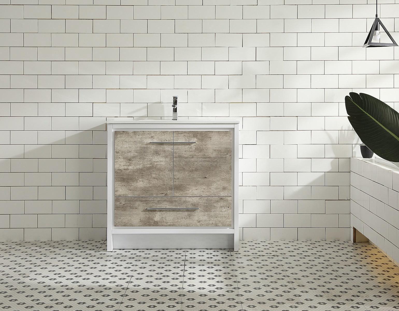 36" Ash Freestanding Bathroom Vanity with White Ceramic Countertop – Image 2