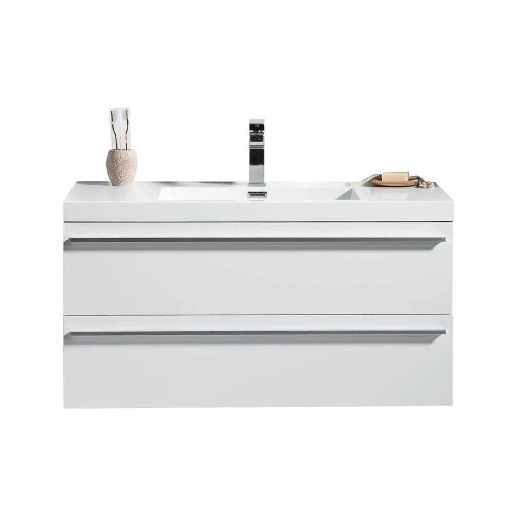 36" White Wall Mount Bathroom Vanity with White Polymarble Countertop Sofia - Image 2