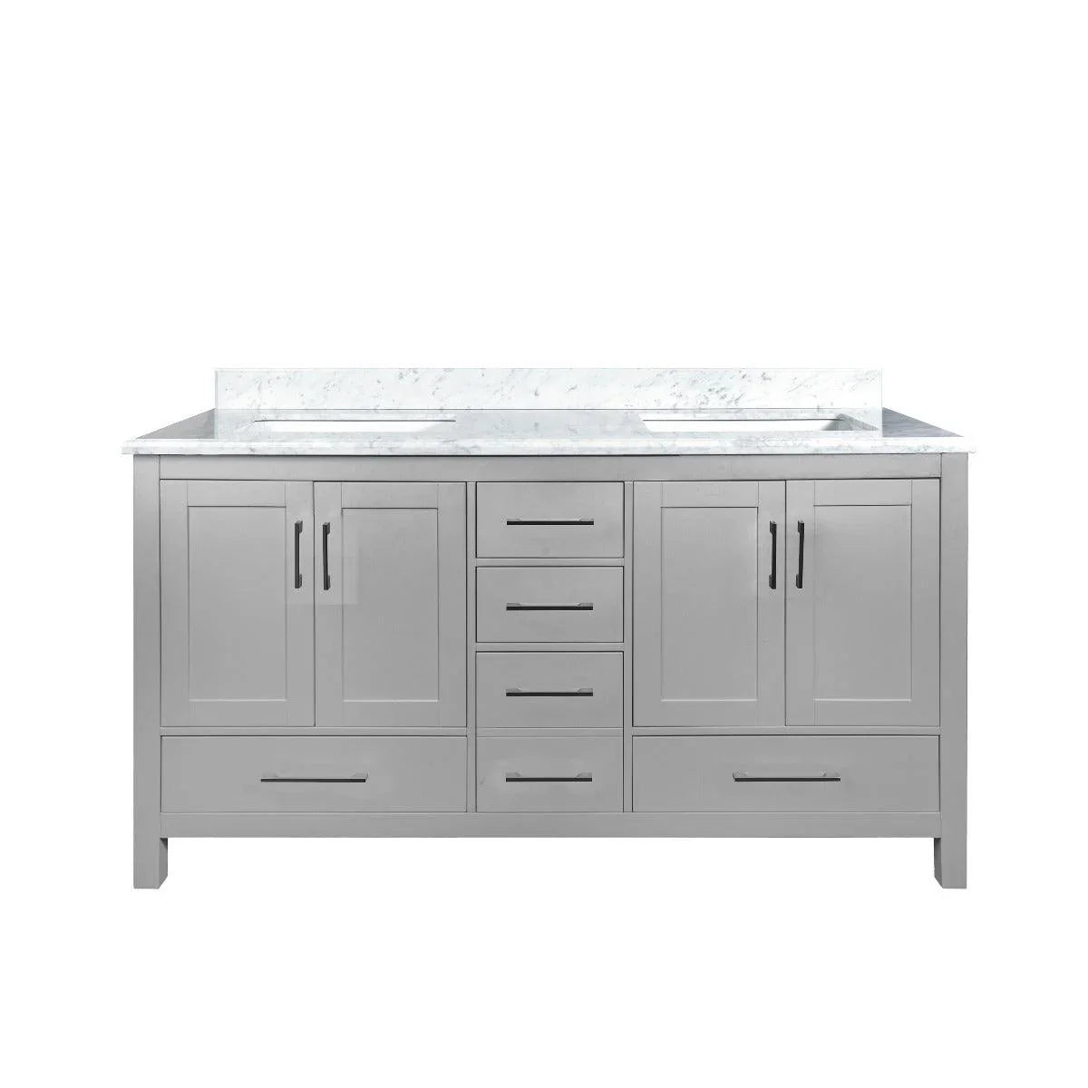 60" Light Grey Freestanding Double Sink Bathroom Vanity with Calcutta Quartz Countertop – Image 2