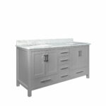 60" Light Grey Freestanding Double Sink Bathroom Vanity with Calcutta Quartz Countertop - Image 3