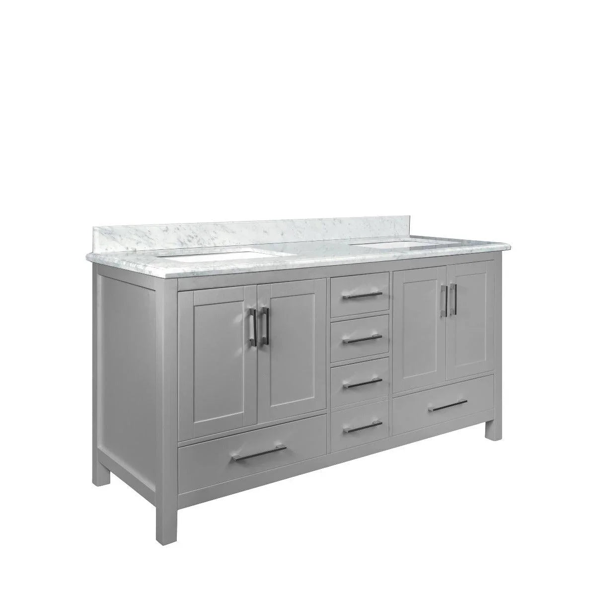 60" Light Grey Freestanding Double Sink Bathroom Vanity with Calcutta Quartz Countertop – Image 3