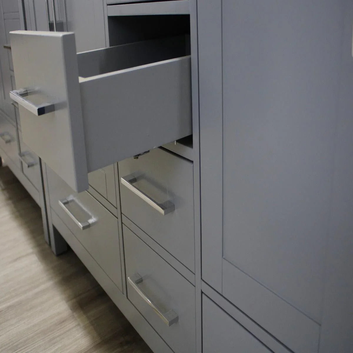 60" Light Grey Freestanding Double Sink Bathroom Vanity with Calcutta Quartz Countertop – Image 5