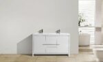 60" Glossy White Freestanding Double Sink Bathroom Vanity with White Polymarble Countertop - Image 2