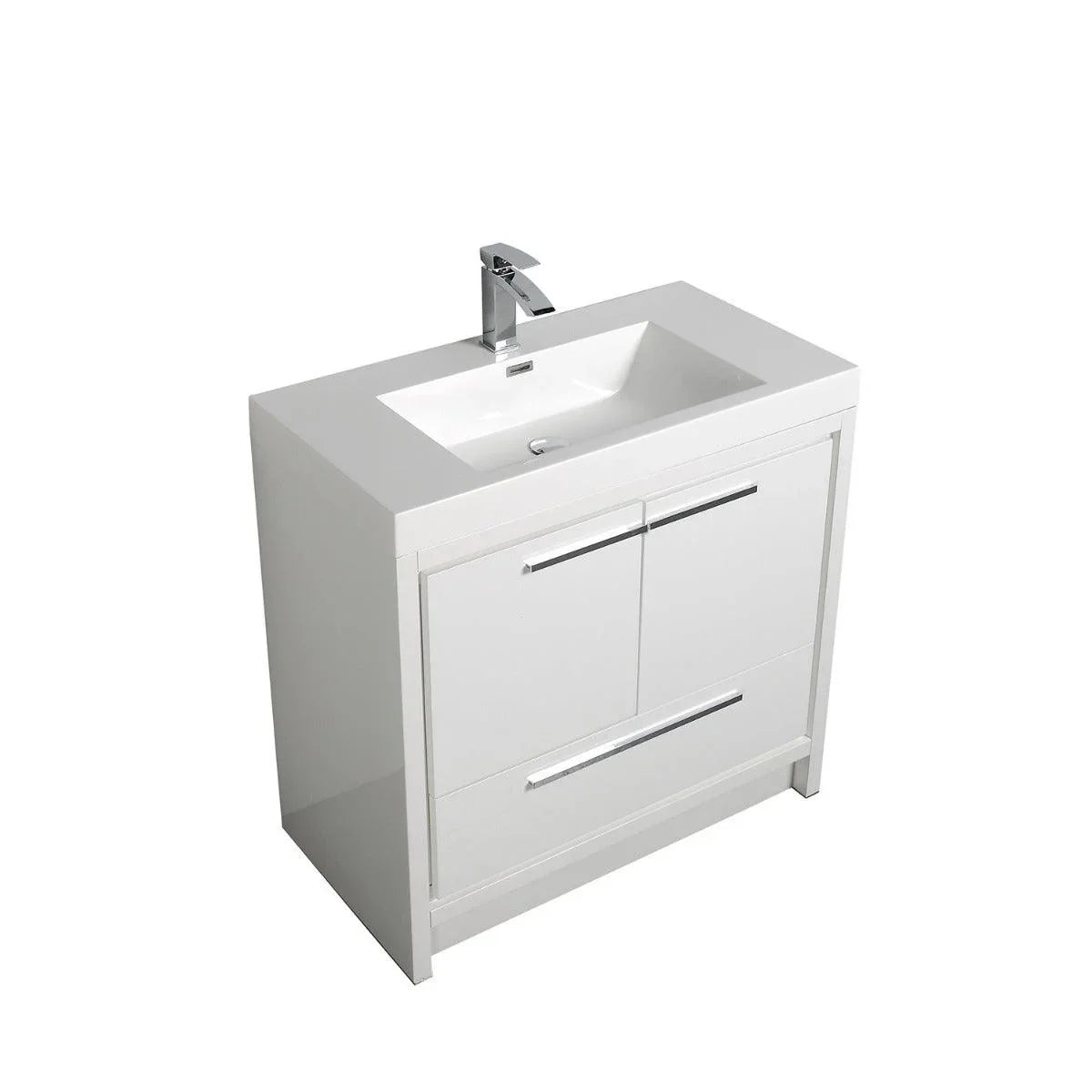 36" Glossy White Freestanding Bathroom Vanity with White Polymarble Countertop - Image 2