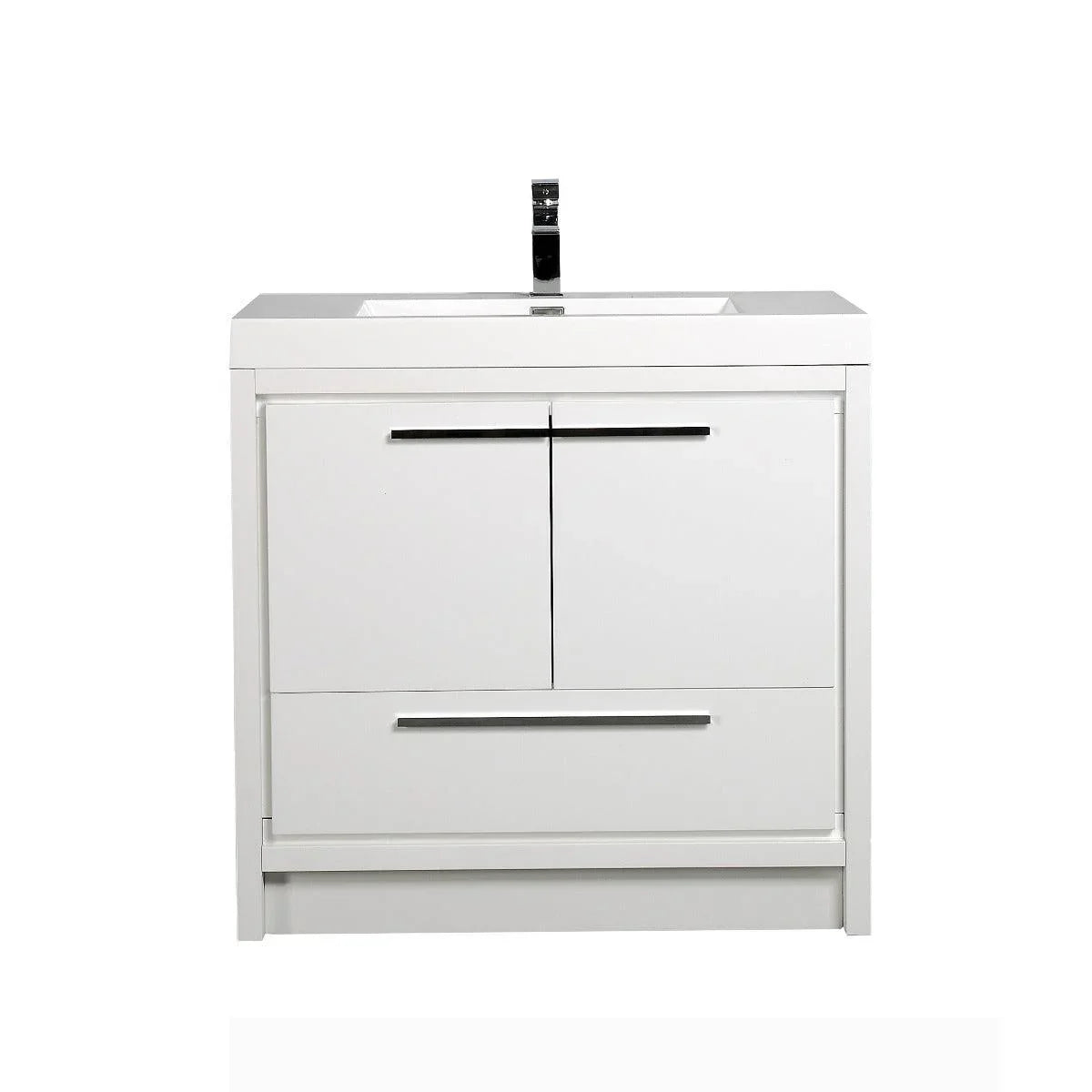 36" Glossy White Freestanding Bathroom Vanity with White Polymarble Countertop - Image 3