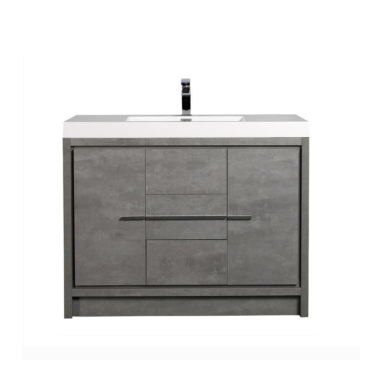 42" Cement Freestanding Bathroom Vanity with White Polymarble Countertop – Image 3