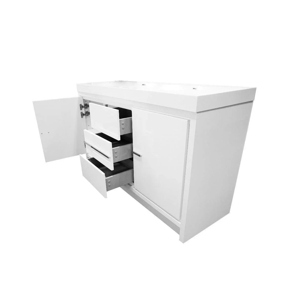 60" Glossy White Freestanding Double Sink Bathroom Vanity with White Polymarble Countertop – Image 5