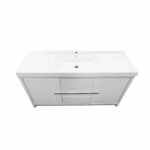 60" Glossy White Freestanding Single Sink Bathroom Vanity with White Polymarble Countertop - Image 6