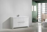 60" Glossy White Freestanding Single Sink Bathroom Vanity with White Polymarble Countertop - Image 2