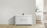 60" Glossy White Freestanding Single Sink Bathroom Vanity with White Polymarble Countertop - Image 3
