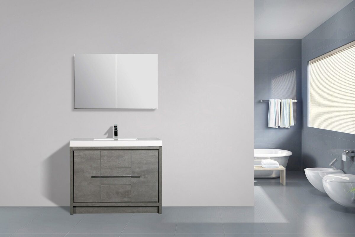 42" Cement Freestanding Bathroom Vanity with White Polymarble Countertop - Image 2