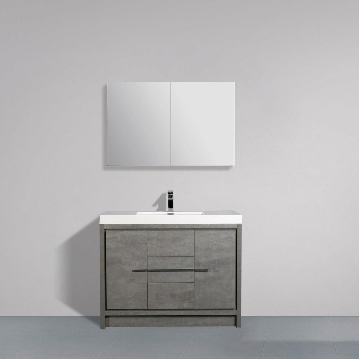 42" Cement Freestanding Bathroom Vanity with White Polymarble Countertop - Image 1