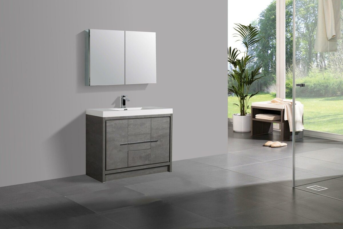 42" Cement Freestanding Bathroom Vanity with White Polymarble Countertop - Image 6