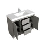 42" Cement Freestanding Bathroom Vanity with White Polymarble Countertop - Image 5