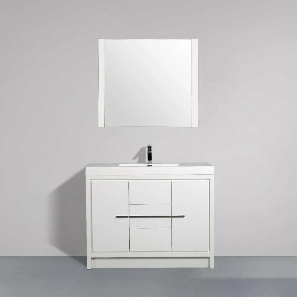 42" Glossy White Freestanding Bathroom Vanity with White Polymarble Countertop