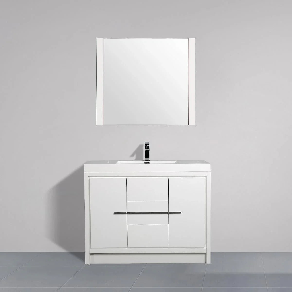 42" Glossy White Freestanding Bathroom Vanity with White Polymarble Countertop - Image 1