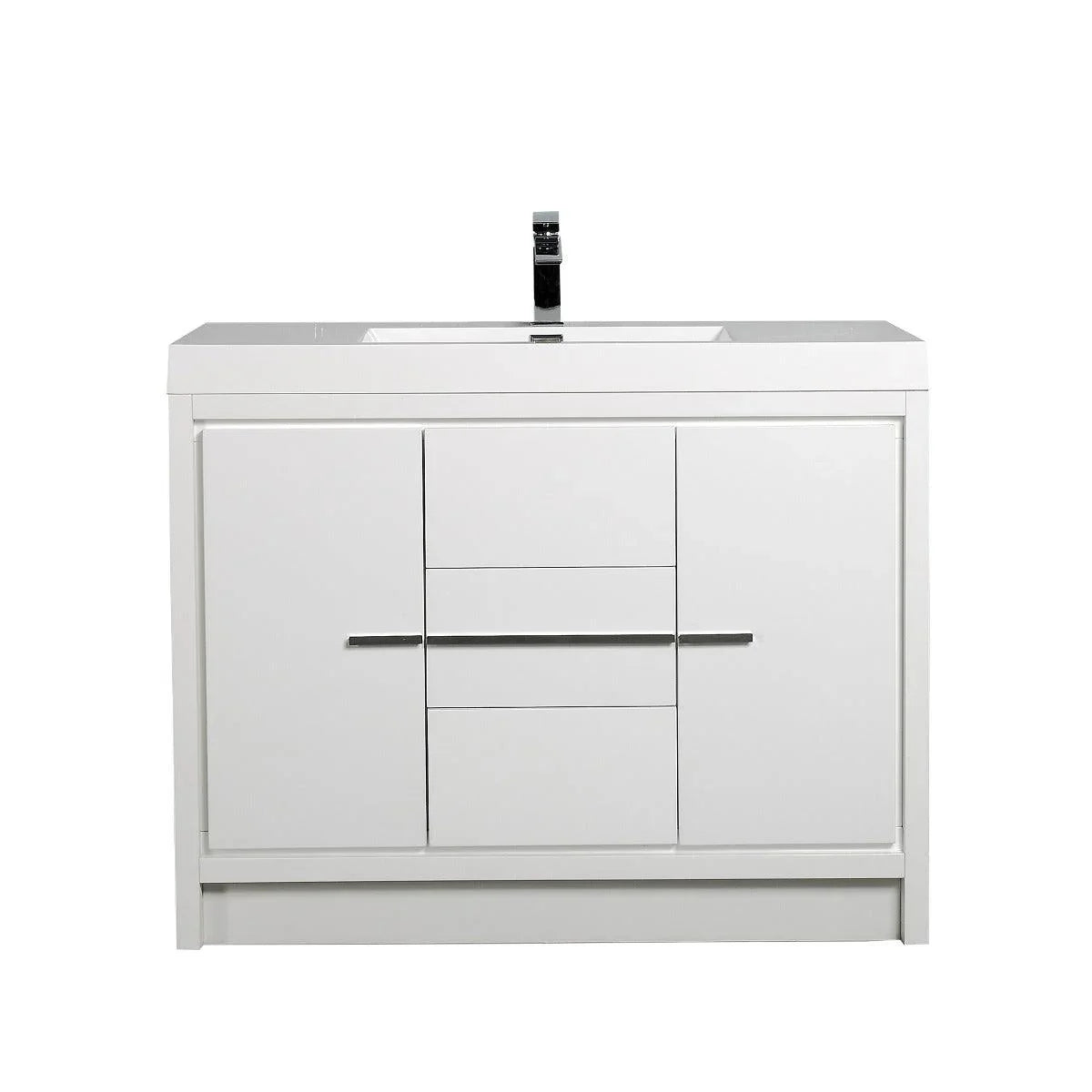 42" Glossy White Freestanding Bathroom Vanity with White Polymarble Countertop - Image 2