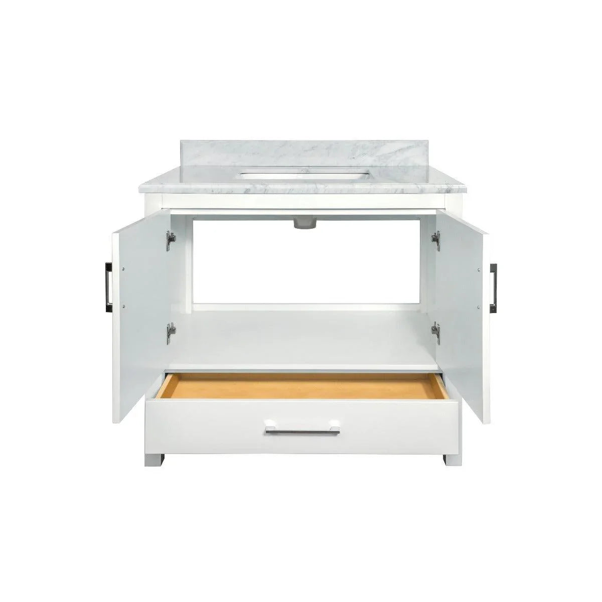 36" White Freestanding Bathroom Vanity with Carrera Marble Countertop - Image 5