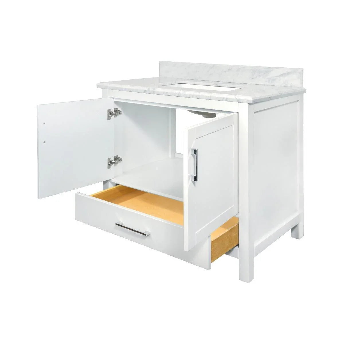 36" White Freestanding Bathroom Vanity with Carrera Marble Countertop - Image 6