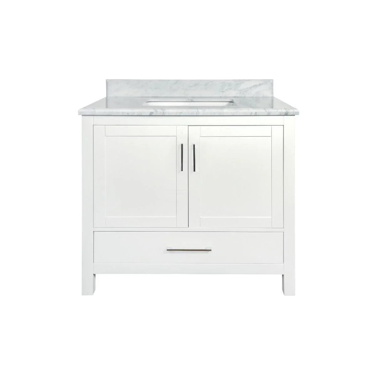 36" White Freestanding Bathroom Vanity with Carrera Marble Countertop - Image 3