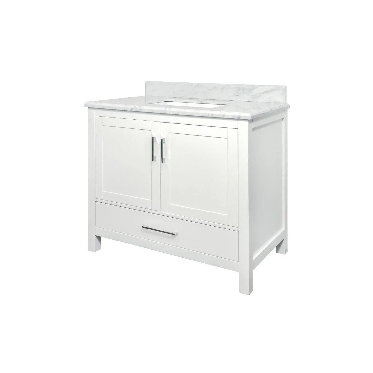 36" White Freestanding Bathroom Vanity with Carrera Marble Countertop - Image 4