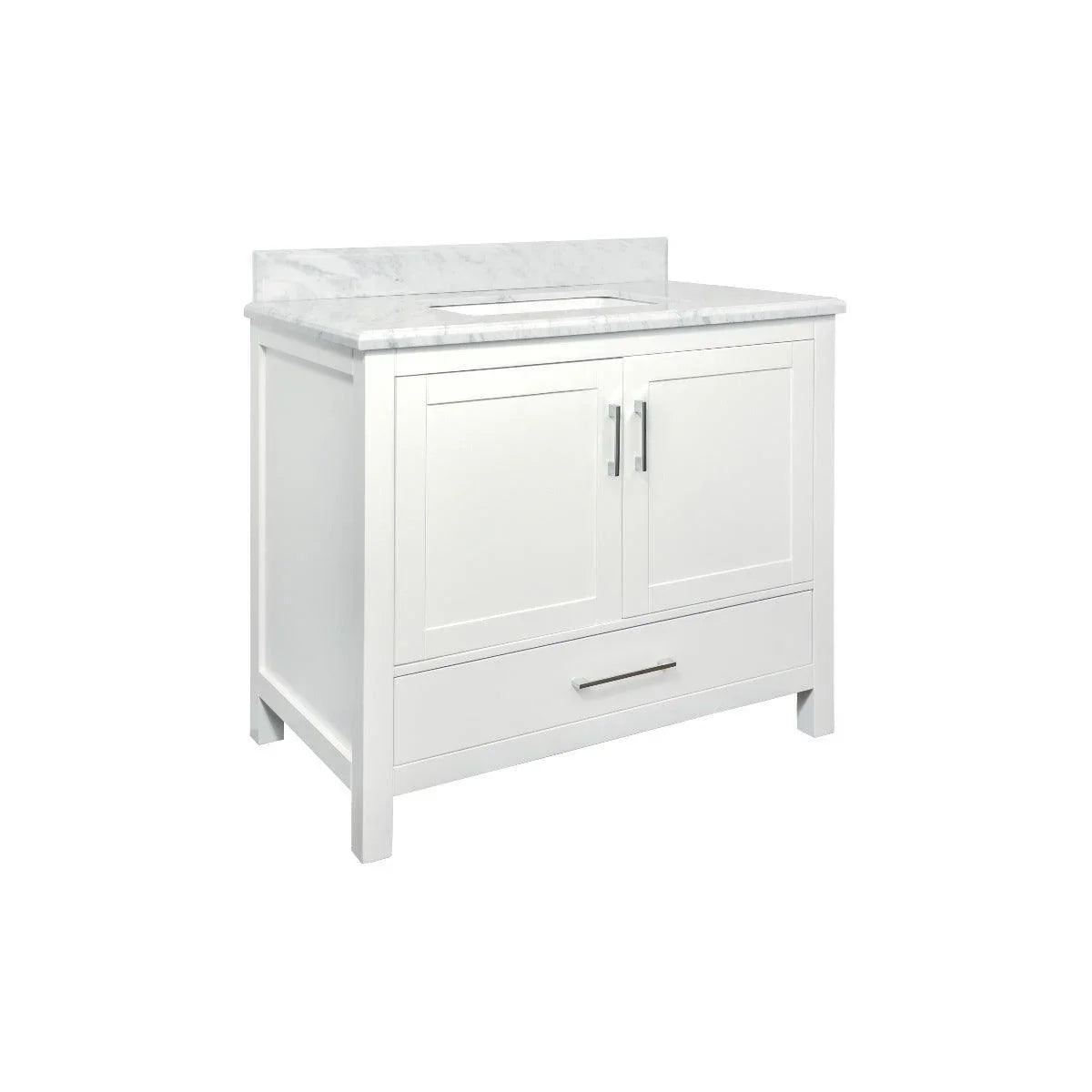 36" White Freestanding Bathroom Vanity with Carrera Marble Countertop - Image 2