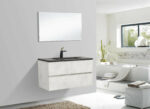 36" Grey Wall Mount Bathroom Vanity with Black Engineered Quartz Countertop - Image 6