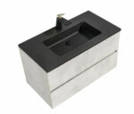 36" Grey Wall Mount Bathroom Vanity with Black Engineered Quartz Countertop - Image 2