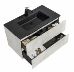 36" Grey Wall Mount Bathroom Vanity with Black Engineered Quartz Countertop - Image 5