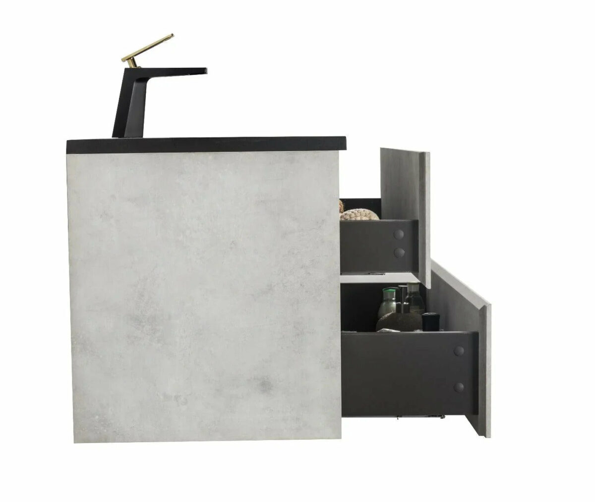 36" Grey Wall Mount Bathroom Vanity with Black Engineered Quartz Countertop - Image 4