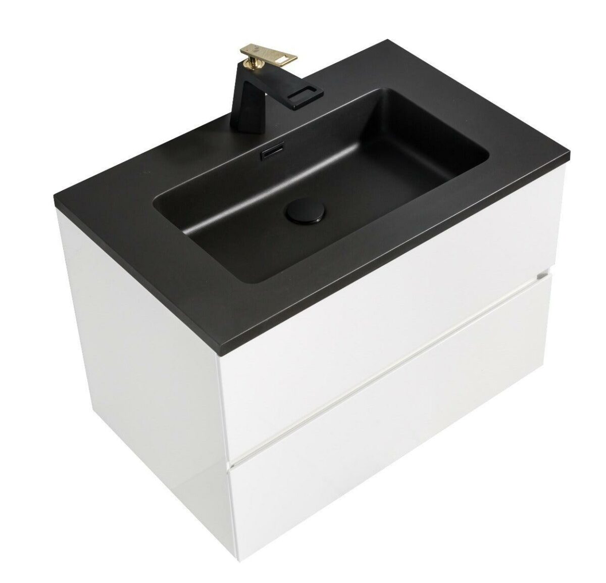 30" White Wall Mount Bathroom Vanity with Black Engineered Quartz Countertop - Image 3