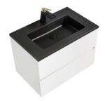 30" White Wall Mount Bathroom Vanity with Black Engineered Quartz Countertop - Image 3