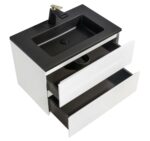 30" White Wall Mount Bathroom Vanity with Black Engineered Quartz Countertop - Image 4