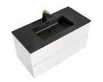 40" White Wall Mount Bathroom Vanity with Black Engineered Quartz Countertop - Image 4