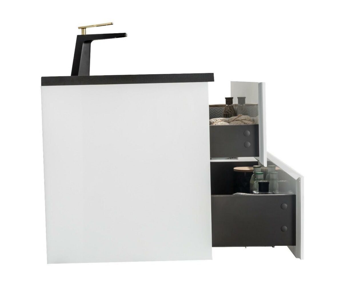 40" White Wall Mount Bathroom Vanity with Black Engineered Quartz Countertop - Image 6