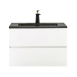 30" White Wall Mount Bathroom Vanity with Black Engineered Quartz Countertop - Image 2