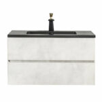 36" Grey Wall Mount Bathroom Vanity with Black Engineered Quartz Countertop - Image 3