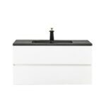 40" White Wall Mount Bathroom Vanity with Black Engineered Quartz Countertop - Image 2