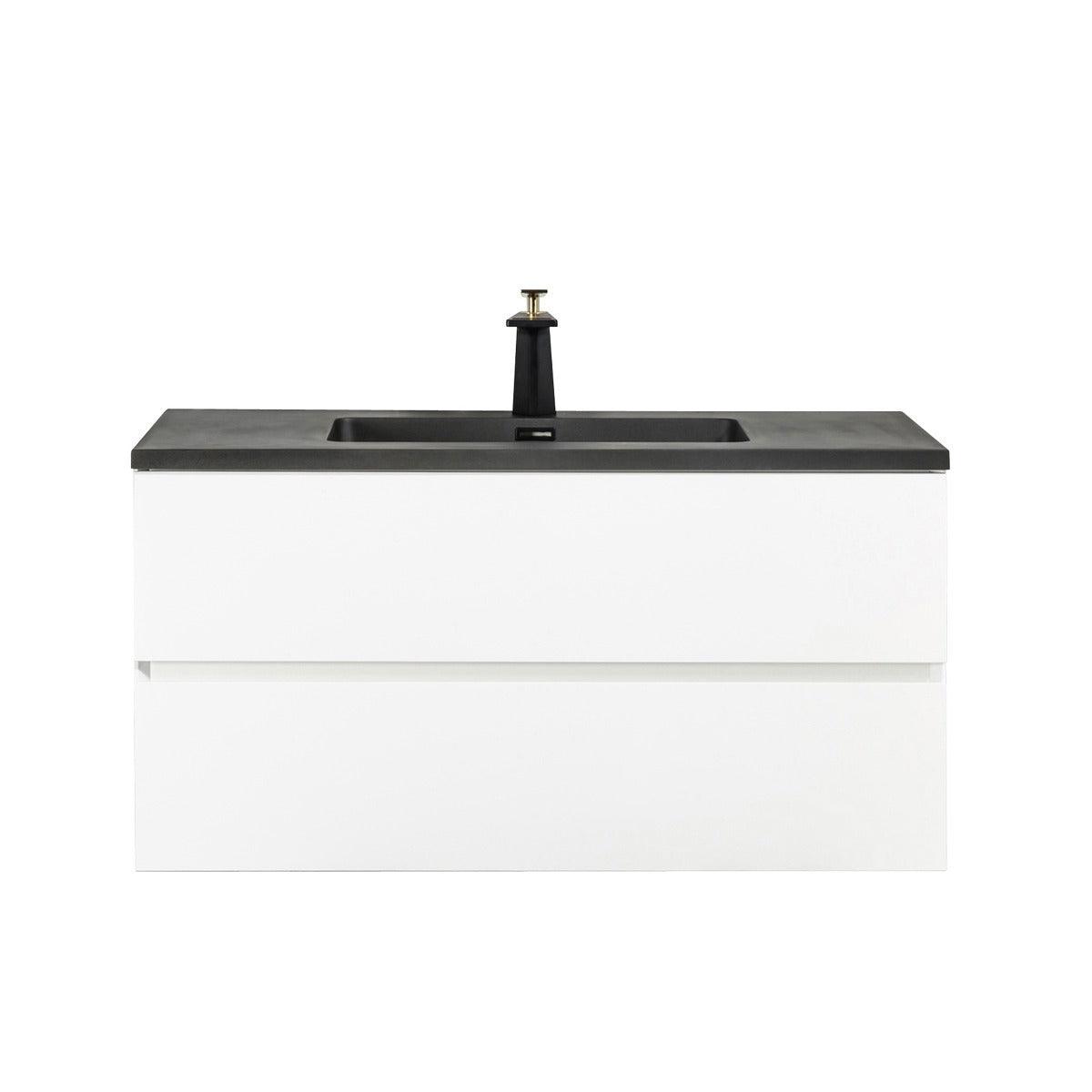 40" White Wall Mount Bathroom Vanity with Black Engineered Quartz Countertop – Image 2