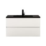 36" White Wall Mount Bathroom Vanity with Black Engineered Quartz Countertop - Image 2