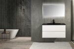 36" White Wall Mount Bathroom Vanity with Black Engineered Quartz Countertop - Image 6