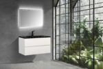 36" White Wall Mount Bathroom Vanity with Black Engineered Quartz Countertop - Image 7
