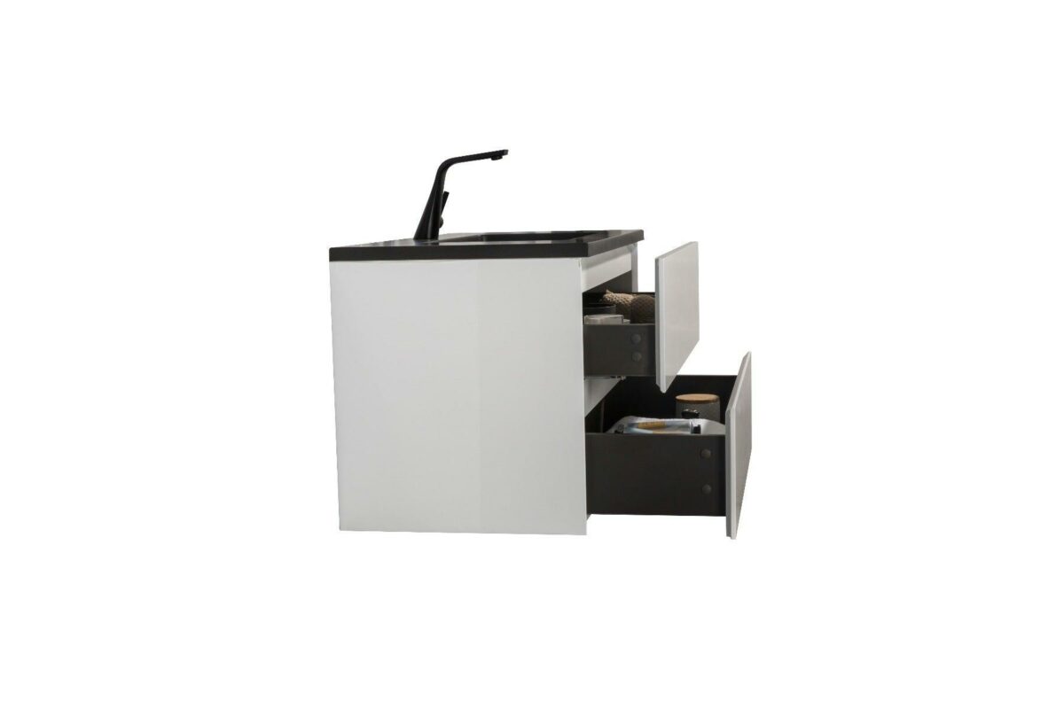 36" White Wall Mount Bathroom Vanity with Black Engineered Quartz Countertop - Image 5
