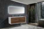 60" Walnut Wall Mount Double Sink Bathroom Vanity with White Polymarble Countertop Fleur - Image 6