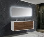 60" Walnut Wall Mount Double Sink Bathroom Vanity with White Polymarble Countertop Fleur