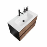 36" Walnut Wall Mount Bathroom Vanity with White Solid surface Countertop - Image 3